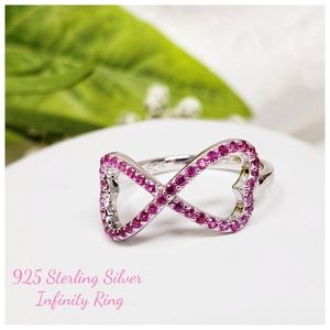 Infinity Heart Pink CZ Ring, 925 Sterling Silver